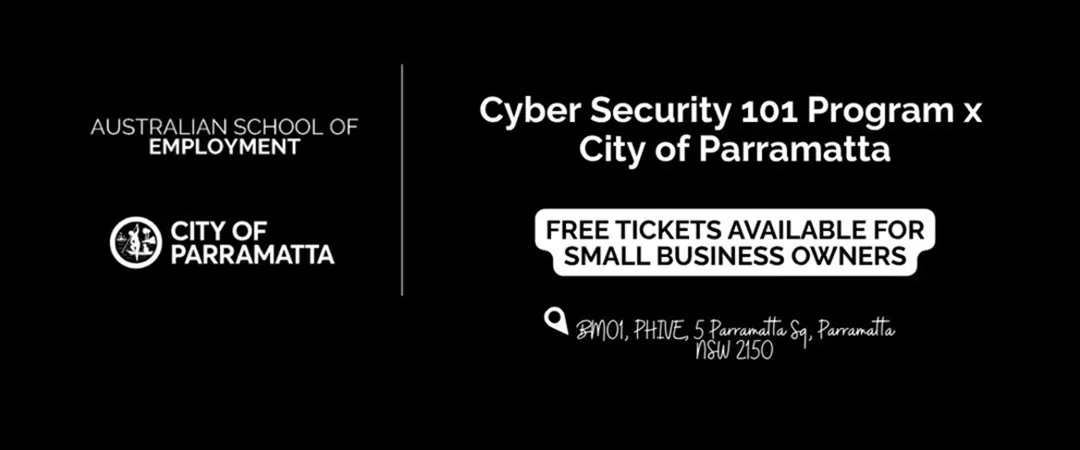 Alt text: "Black image announcing a cybersecurity sex program in the City of Pasadena, set for November 6, 2023, with contact email included."