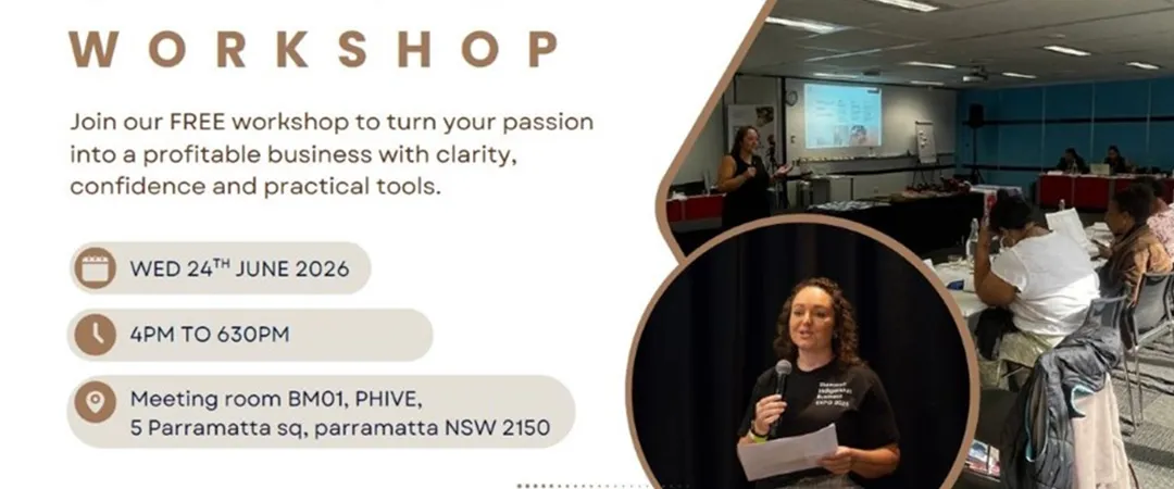 Alt text: "Workshop flyer titled 'From Passion to Profit,' promoting an event on small business strategies. Includes a speaker photo and audience shot."
