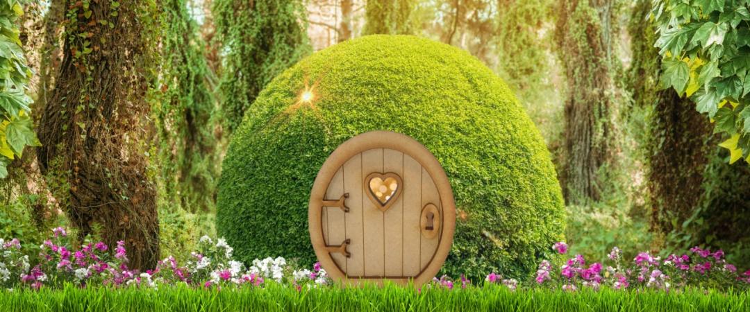 Forest scene with fairy door with love heart window