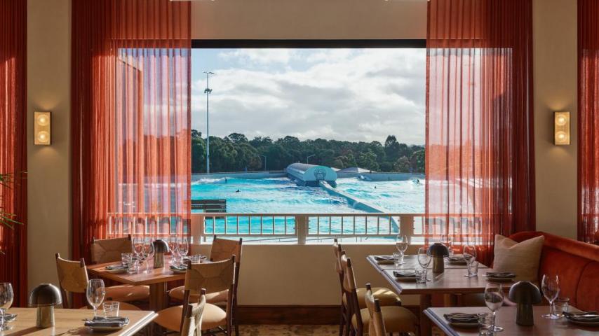 Indoor dining overlooking waves