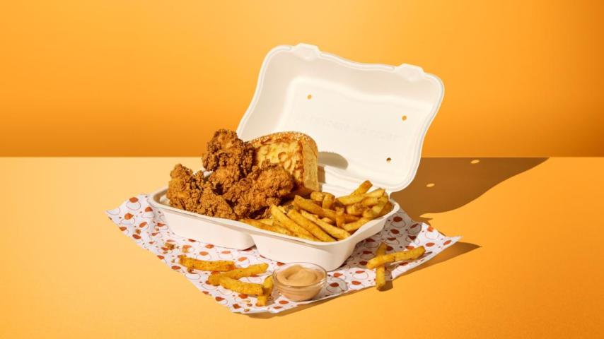 chicken and chips in a box