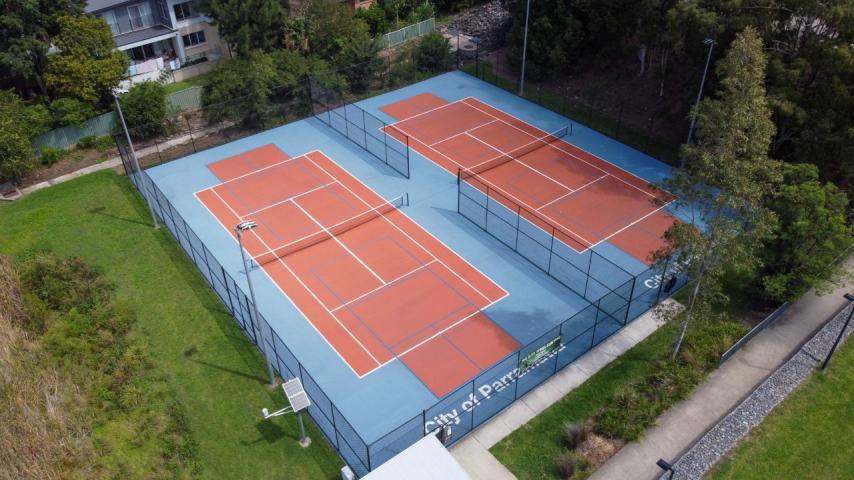 aerial view of tennis courts