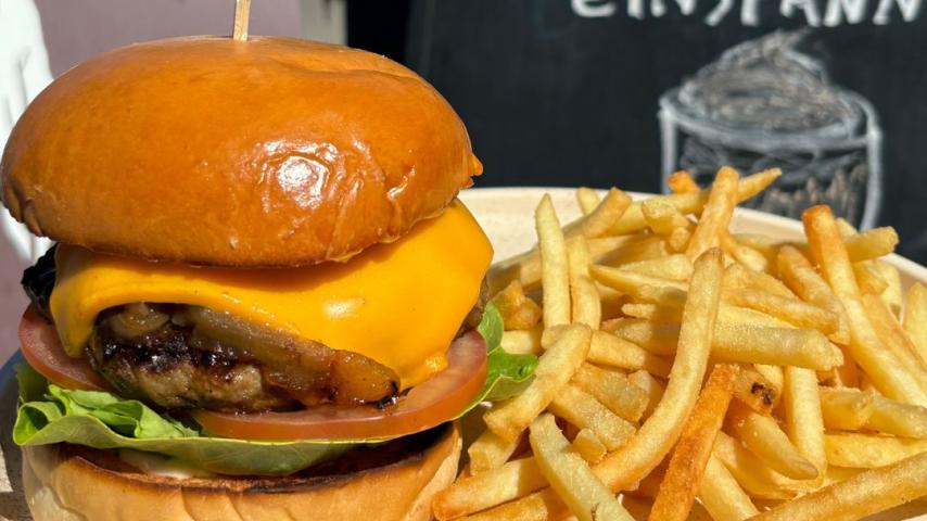 Beef burger and chips